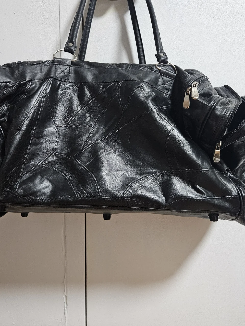 Black Leather Travel Duffel Bag